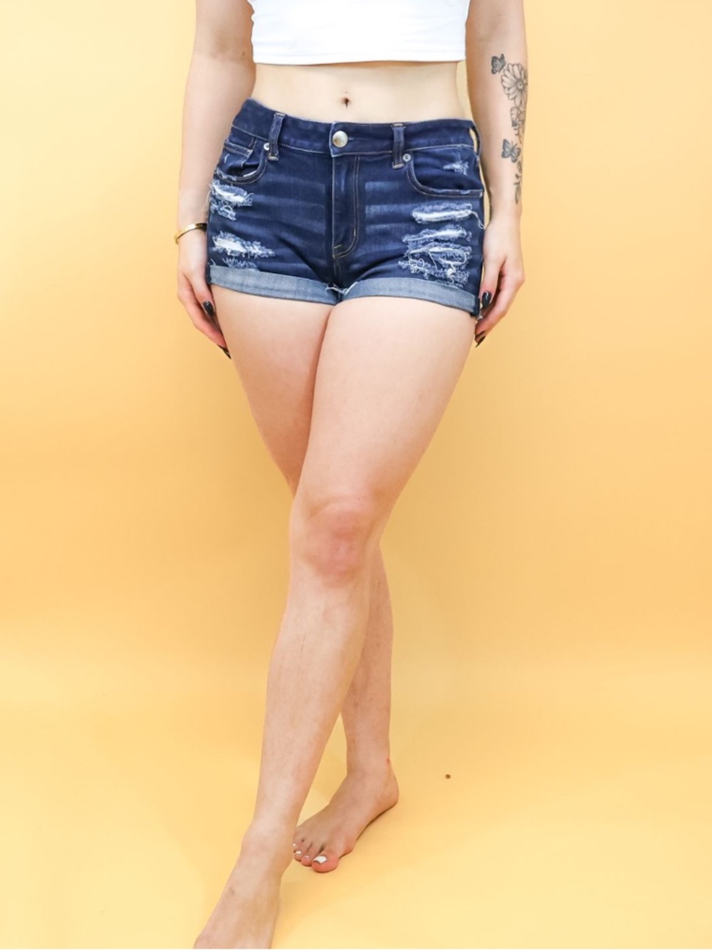 American Eagle Outfitters Distressed Dark Blue Denim Shorties